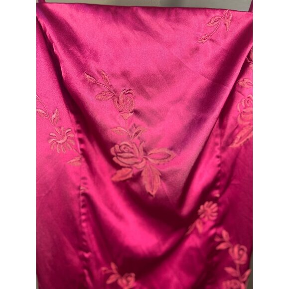Victorias Secret Y2K Sz L Satin Slip Dress Fuscia Pink w Orange Floral Pattern - Picture 6 of 11